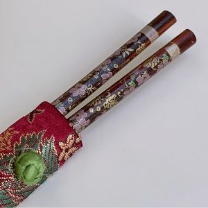 Floral Hair Wood Chopsticks Set with Case Vintage Boho Oriental Aesthetic Y2K